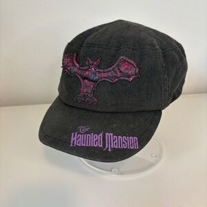 Disney Parks Haunted Mansion Bat Cadet Hat Black Purple Satin Lined Adult Cap
